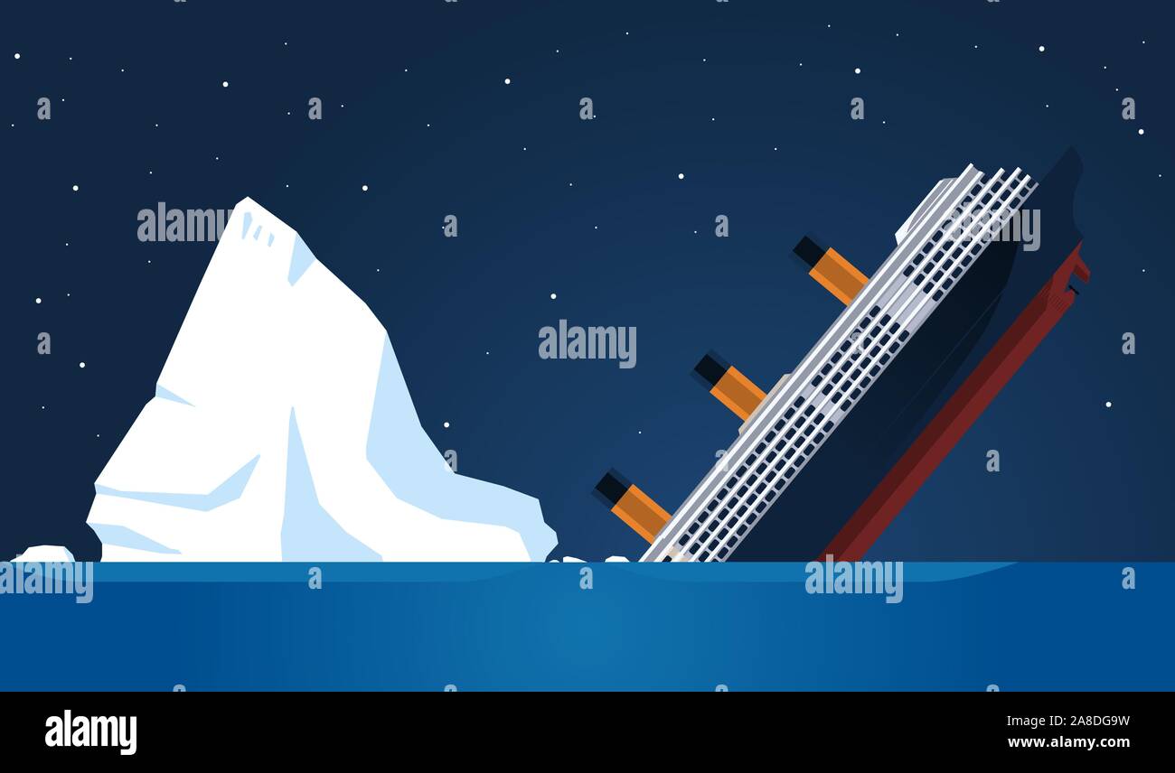 Naufrage Titanic a coulé transatlantique Iceberg, vector illustration cartoon. Illustration de Vecteur