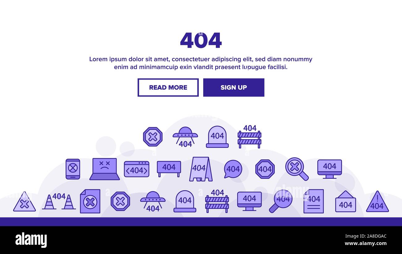 Message d'erreur HTTP 404 linéaire Vector Icons Set Illustration de Vecteur