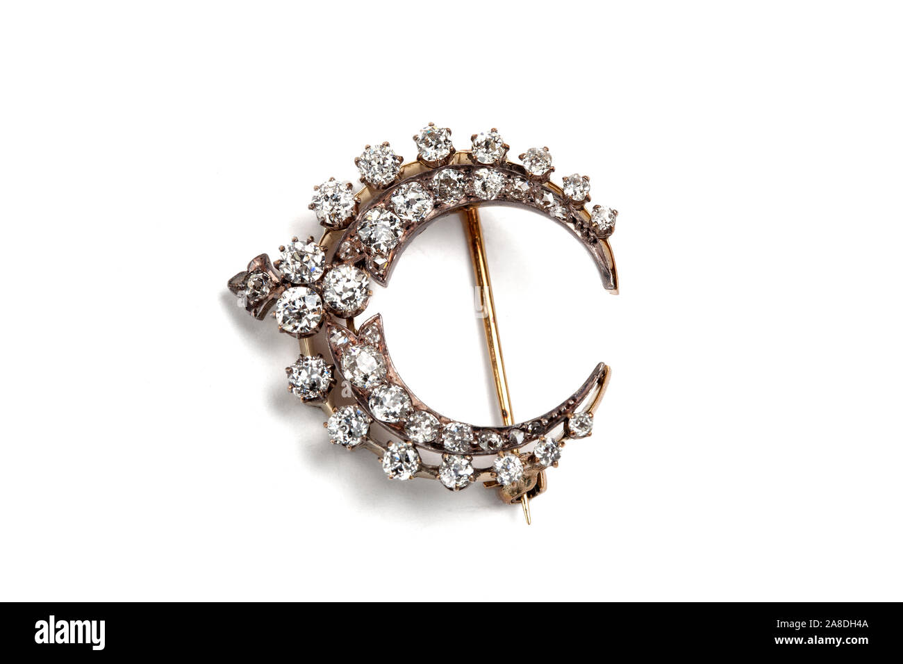 Broche croissant de diamants. Banque D'Images