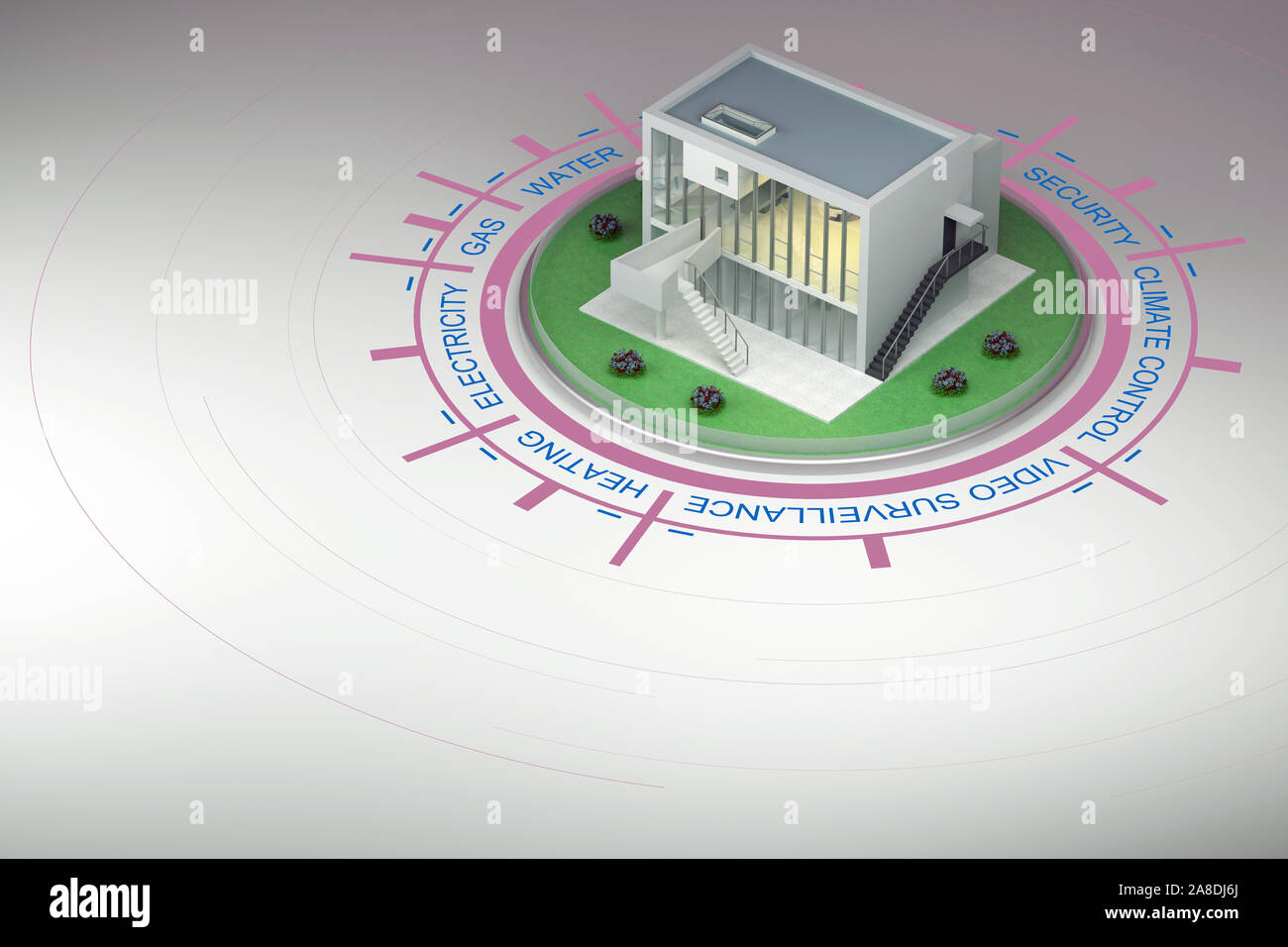 Smart chambre moderne avec l'infographie. Le rendu 3D Banque D'Images