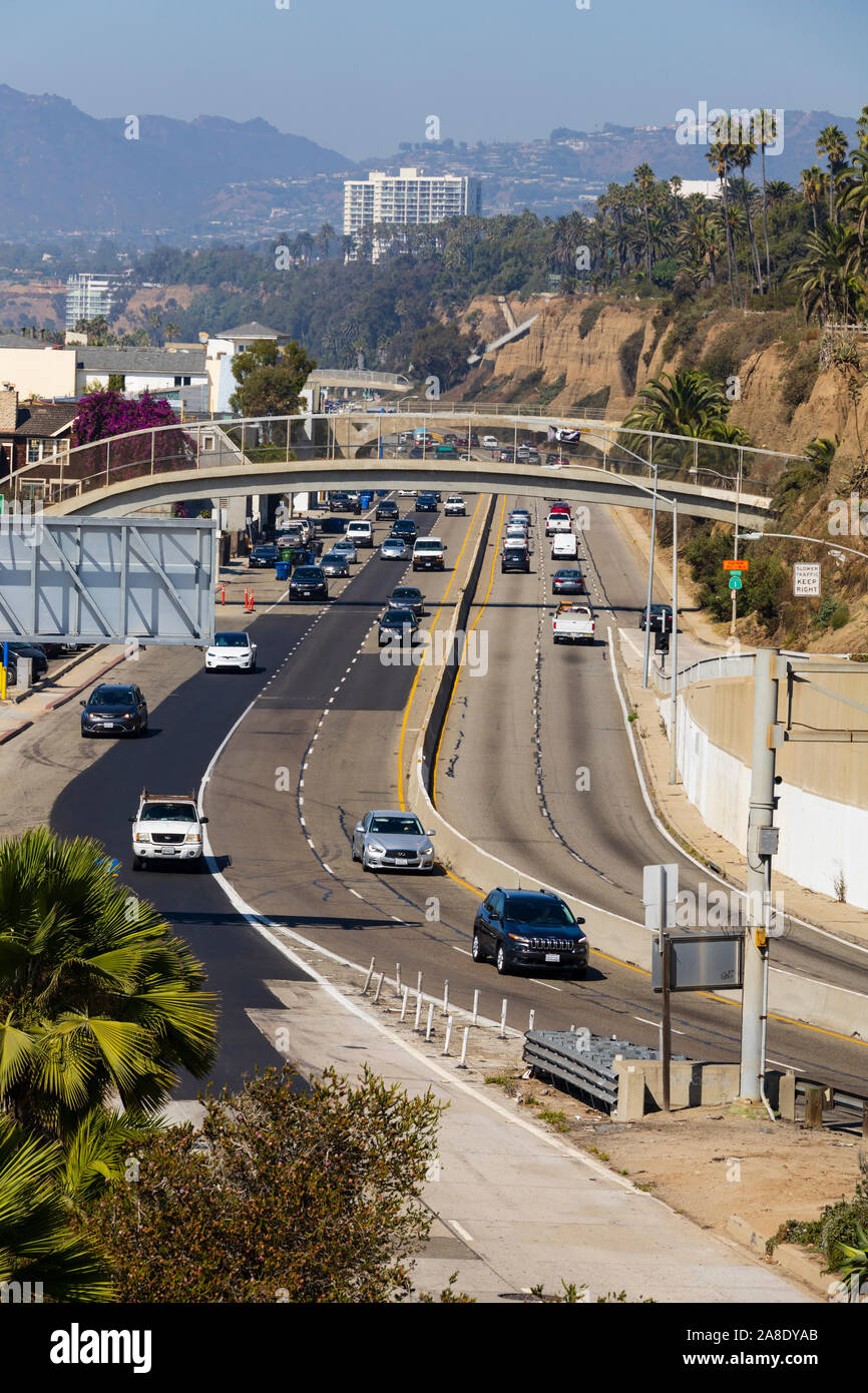 L'Autoroute de la côte Pacifique, CA1 passe Santa Monica, Los Angeles County, Californie, États-Unis d'Amérique Banque D'Images