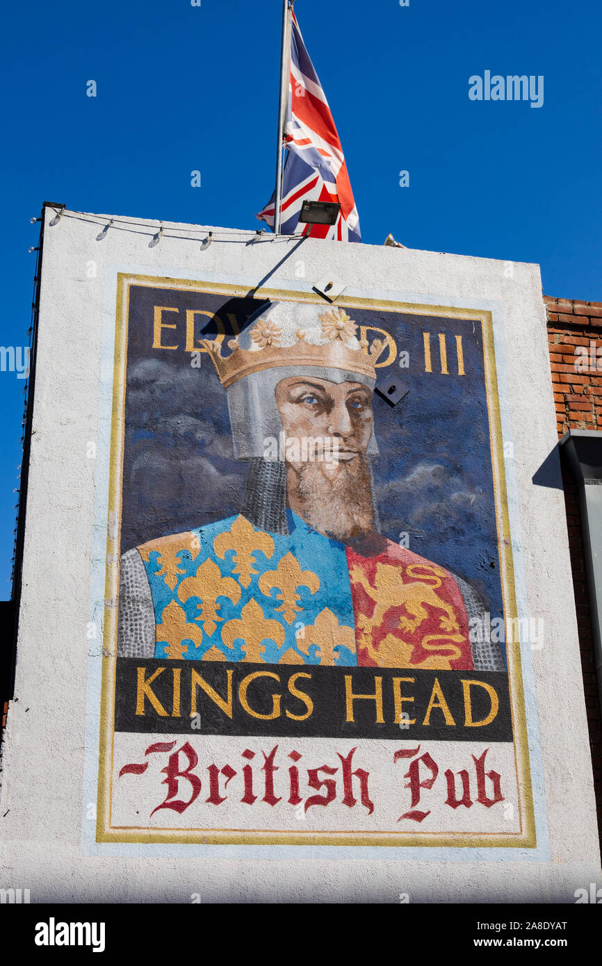 Le Kings Head pub britannique signe, 116 Santa Monica Boulevard, Santa Monica, Los Angeles County, Californie, États-Unis d'Amérique Banque D'Images