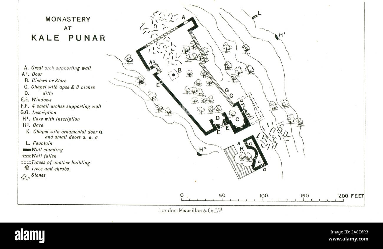 'Monastery Punar à Kale', c1915. Plan d'édifices monastiques en Turquie, à l'époque partie de l'Empire Ottoman, montrant des chapelles, des citernes, des grottes et des fontaines. À partir de "Le Dernier des califes Patrimoine canadien, une courte histoire de l'Empire turc" par le Lieutenant-colonel Sir Mark Sykes. [Macmillan &AMP ; Co, Londres, 1915] Banque D'Images