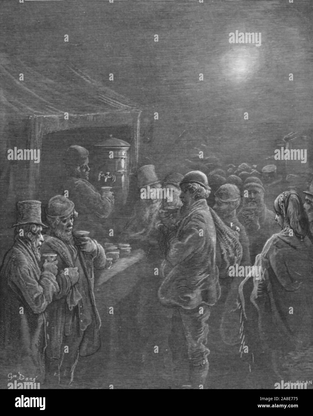 Café 'Stall-Early matin', 1872. Depuis, "Londres. Un pèlerinage" par Gustave Dore et Blanchard Jerrold. [Grant et Co., 72-78, Turnmill Street, E.C., 1872]. Banque D'Images