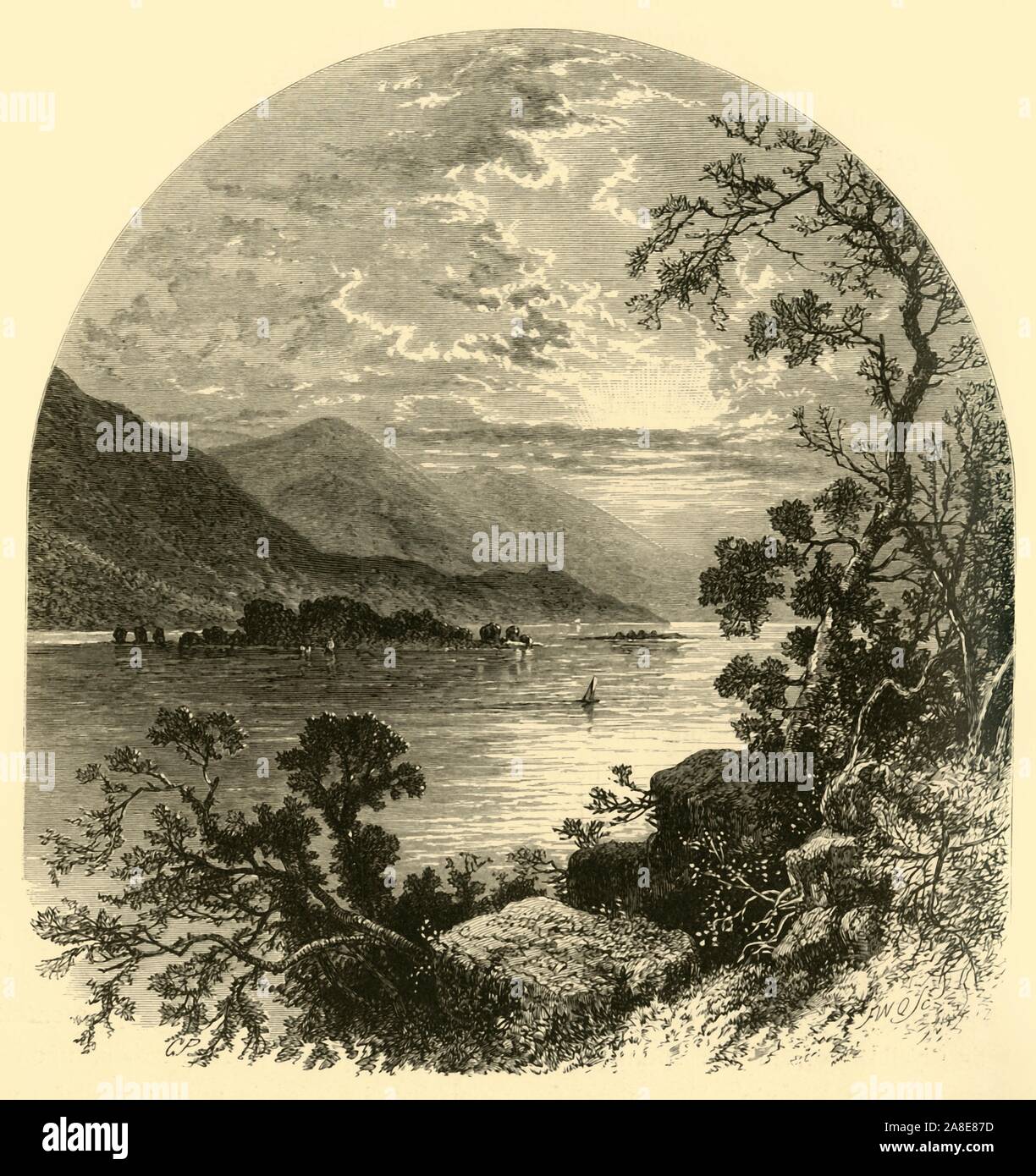 'La Susquehanna', 1874. Vue de la rivière Susquehanna, sur la côte Est des Etats-Unis. '...Il y a une succession de formes-montagne bold, boisé de la base au sommet, de ravins profonds, où le peuplement de pins dans l'ombre... de l'enroulement serrées les banques, dont les courbes sont de la plus exquise beauté ; de larges feuilles de l'eau brune, Swift et indomptables, dont l'écoulement rapide n'a jamais été soumis à la limitation de la navigation ; d'une végétation superbe, que les vêtements avec la même splendeur de la vallée et la colline-tops, les rives, les îles de la rivière, et l'ici et là des plaines ondulantes breaki Banque D'Images