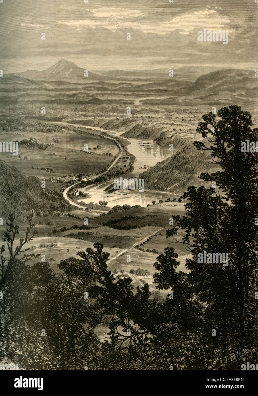 'Le Potomac, de Maryland Heights', 1872. Vue de la rivière Potomac à Washington County, Maryland, USA. À partir de "l'Amérique pittoresque ; ou, le pays dans lequel nous vivons, une délimitation par Stylo et crayon sur les montagnes, les rivières, les lacs...avec des illustrations sur l'acier et le bois par d'éminents artistes américains" tome I, édité par William Cullen Bryant. [D. Appleton et Company, New York, 1872] Banque D'Images