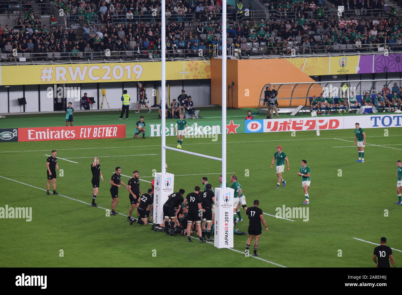 Japon - Coupe du Monde de Rugby 2019, quart-de-finale entre la Nouvelle-Zélande et l'Irlande. Banque D'Images