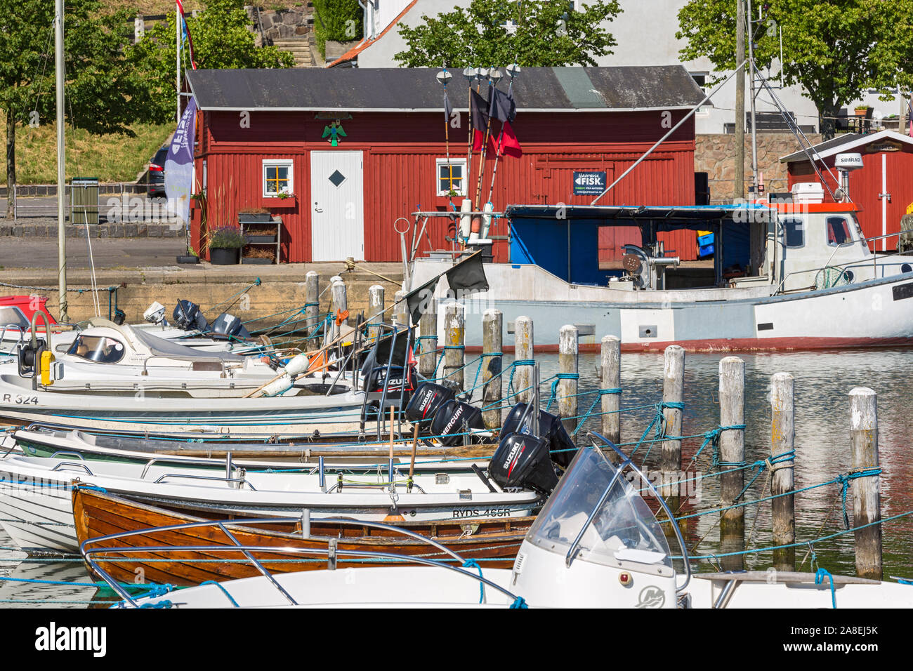 Rønne, Bornholm, Hafen, Boote, Fischerhuette Banque D'Images