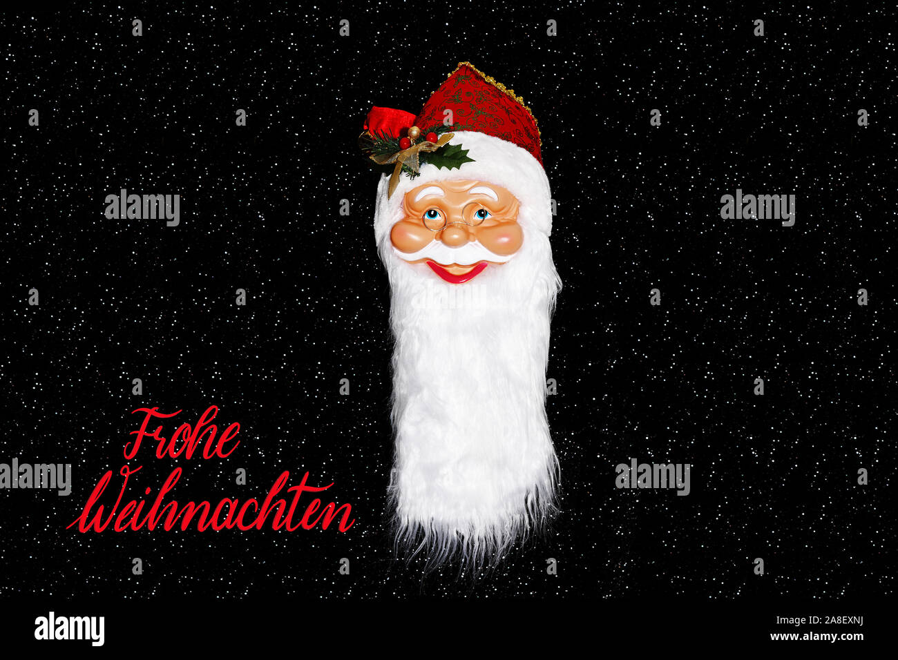 Weihnachtsmann, Santa Claus, Maske, vor Sternenhimmel, Frohe Weihnachten, Banque D'Images