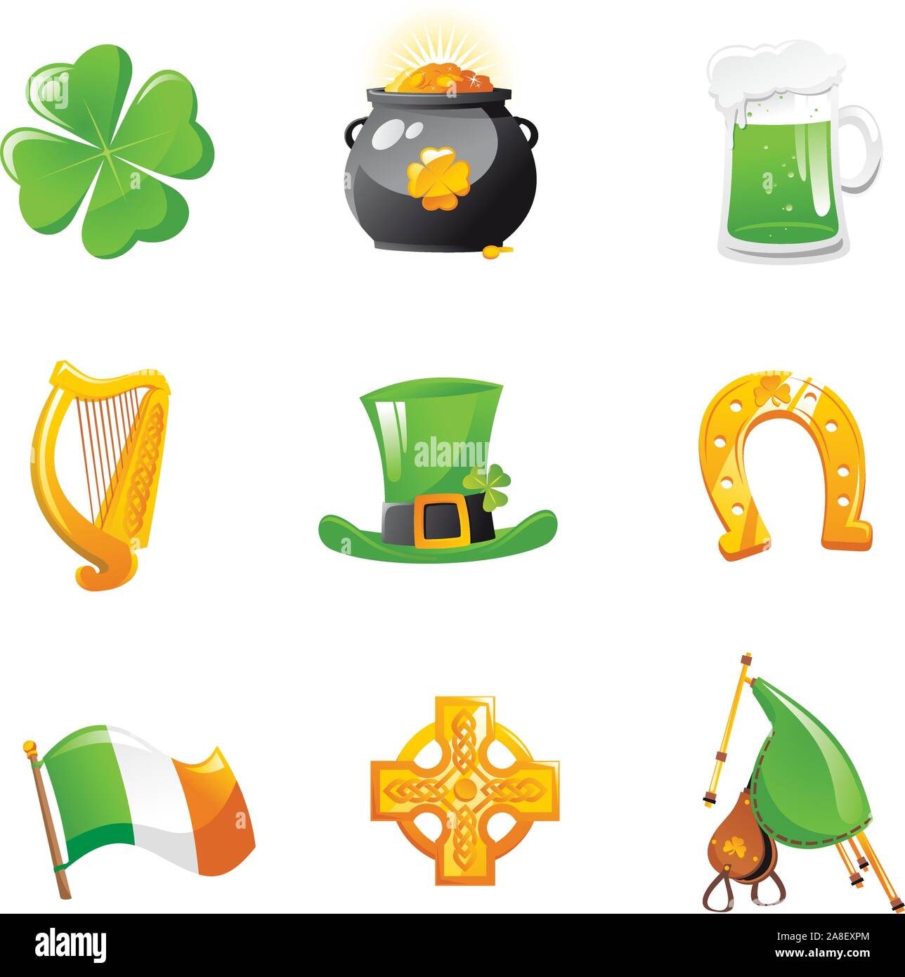 Saint Patrick's Day icône cartoon illustration set Illustration de Vecteur