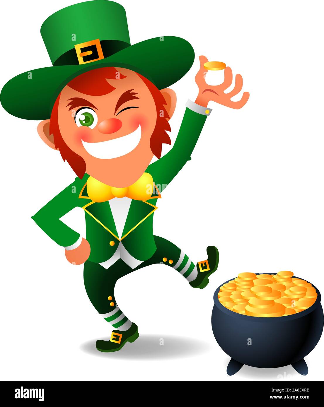 Saint Patrick's Day cartoon illustration pot de pièces d'or elf Illustration de Vecteur