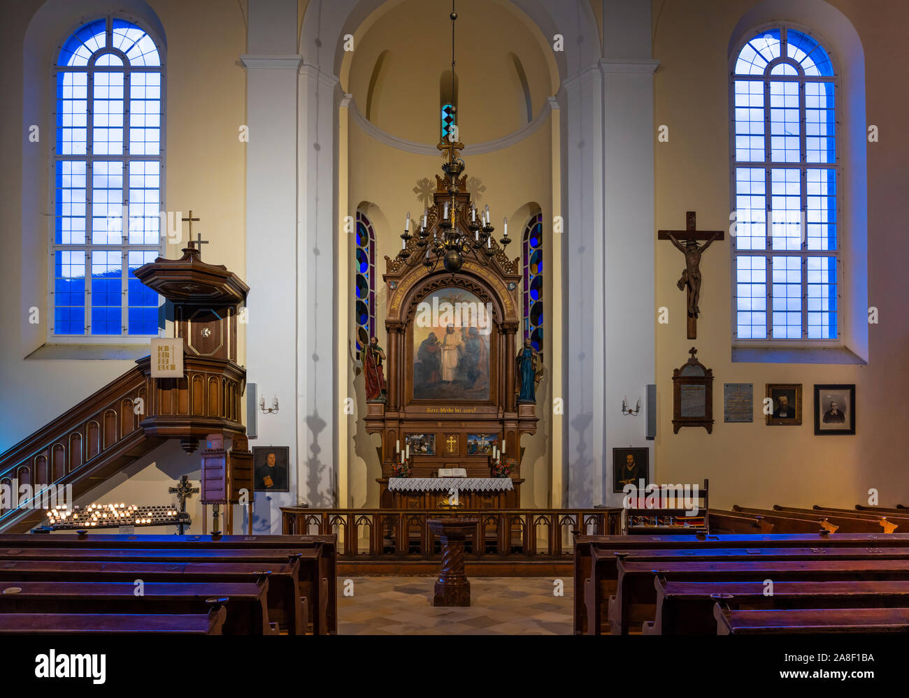 Intérieur de l'Église luthérienne de Hallstatt, Autriche, Europe. Banque D'Images