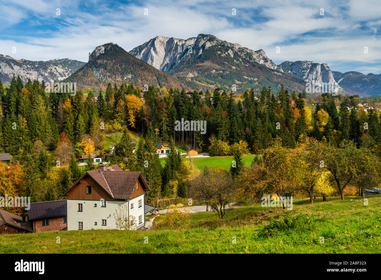 La couleur des feuilles d'automne dans les montagnes près de Bad Aussee, en Autriche, en Europe. Banque D'Images