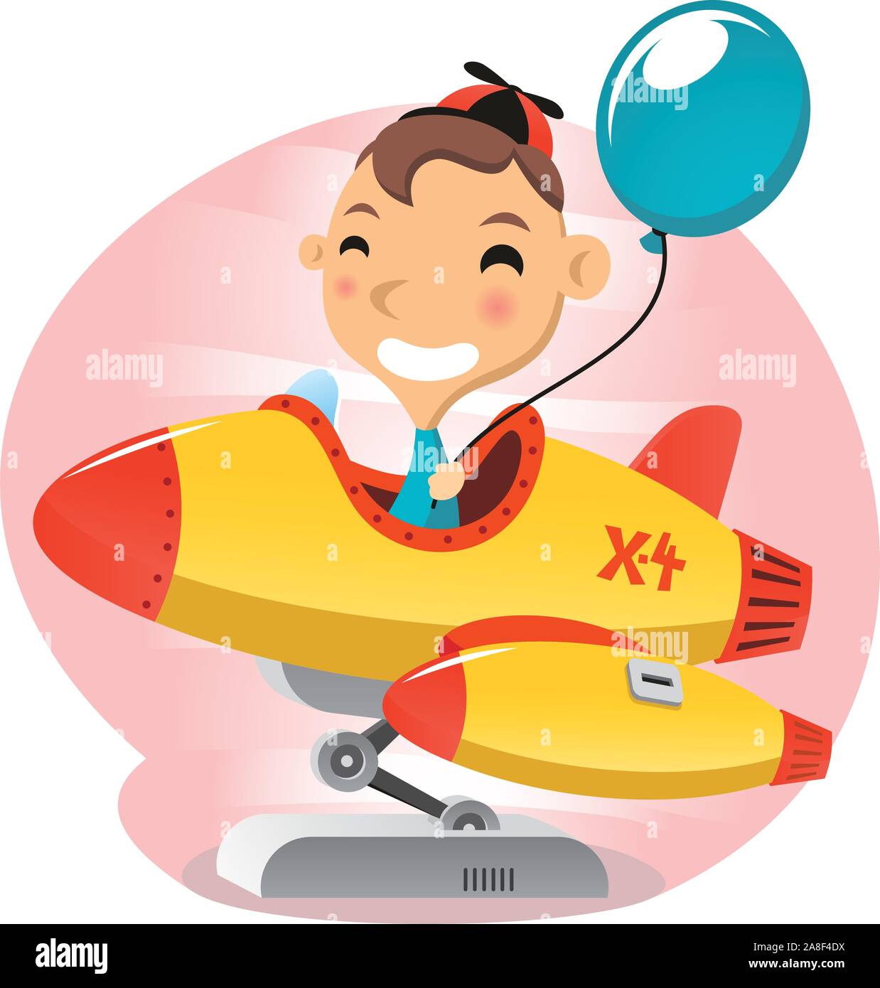 Rocket Ride jeu avec child riding il heureux balloon Illustration de Vecteur