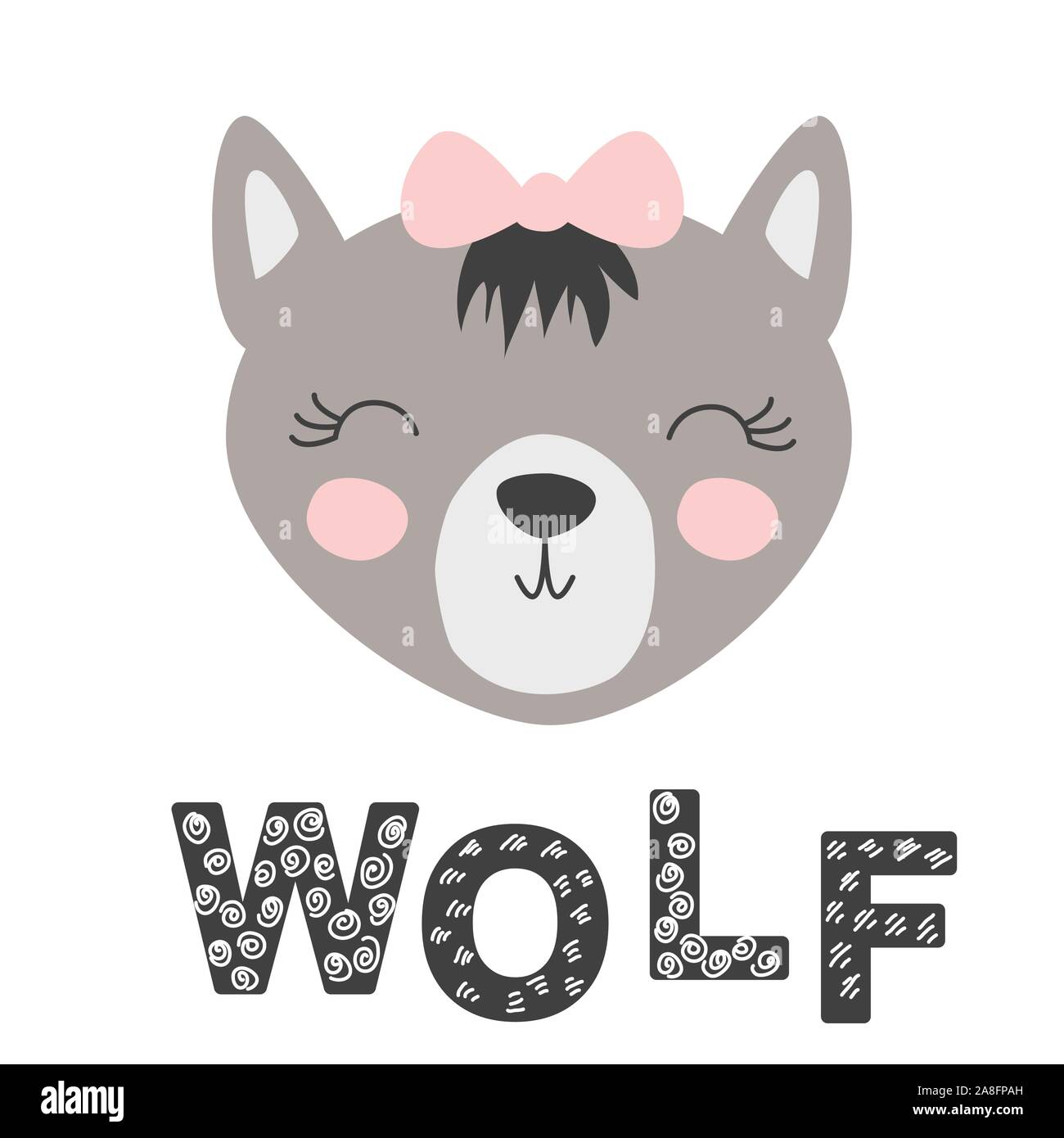 Mignon à la main avec de l'encre wolf hero. Cartoon illustration dans un style scandinave Illustration de Vecteur