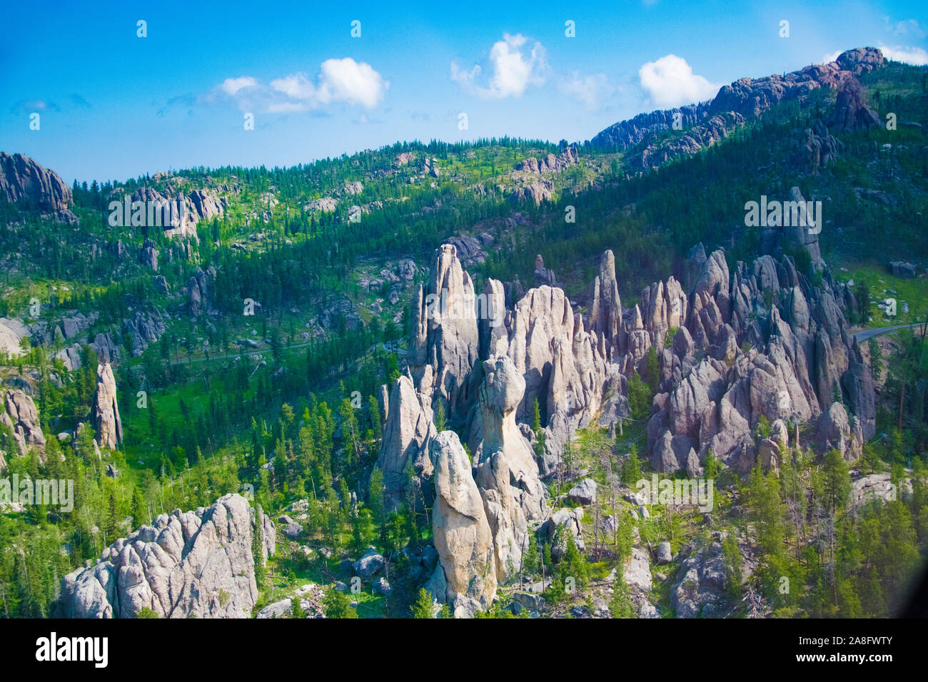 Les clochers de la cathédrale et des aiguilles, Custer State Park, Black Hills du Dakota du Sud, région. Banque D'Images