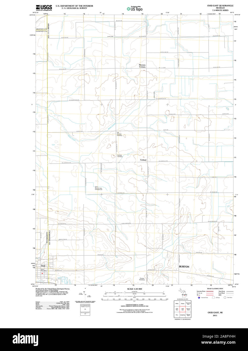 Carte TOPO USGS Michigan MI Ovide Orient 20111222 TM Banque D'Images