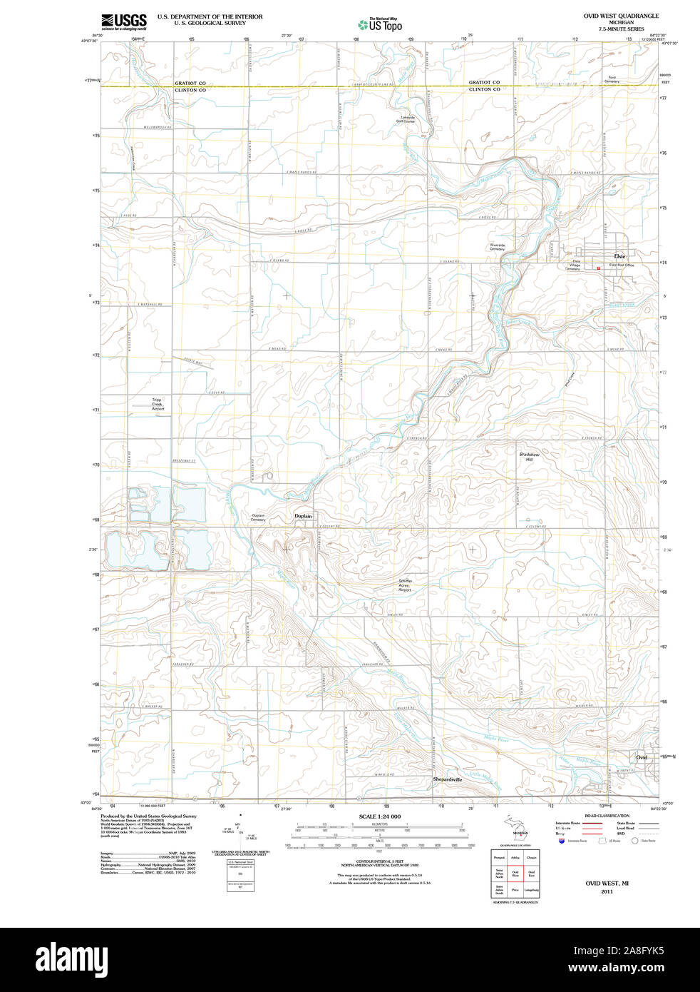 Carte TOPO USGS MI Michigan Ouest 20110930 Ovid TM Banque D'Images