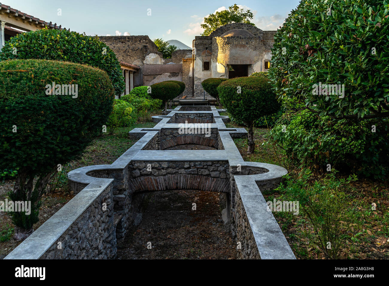 Jardins de Praedia de Giulia Felice, l'une des plus intéressantes villas de Pompéi ville ancienne, Campanie, Italie Banque D'Images