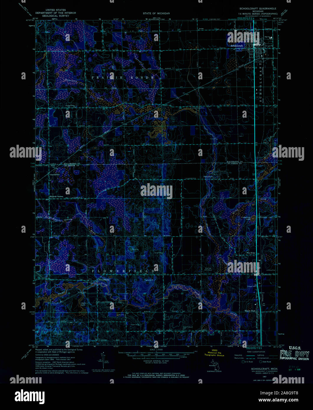 Carte TOPO USGS Michigan MI Schoolcraft inversé 277189196724000 Banque D'Images