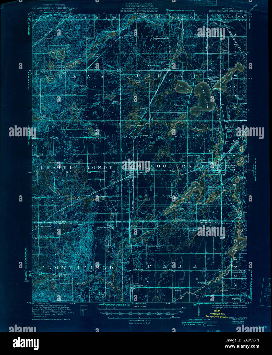 Carte TOPO USGS Michigan MI Schoolcraft inversé 278488192262500 Banque D'Images