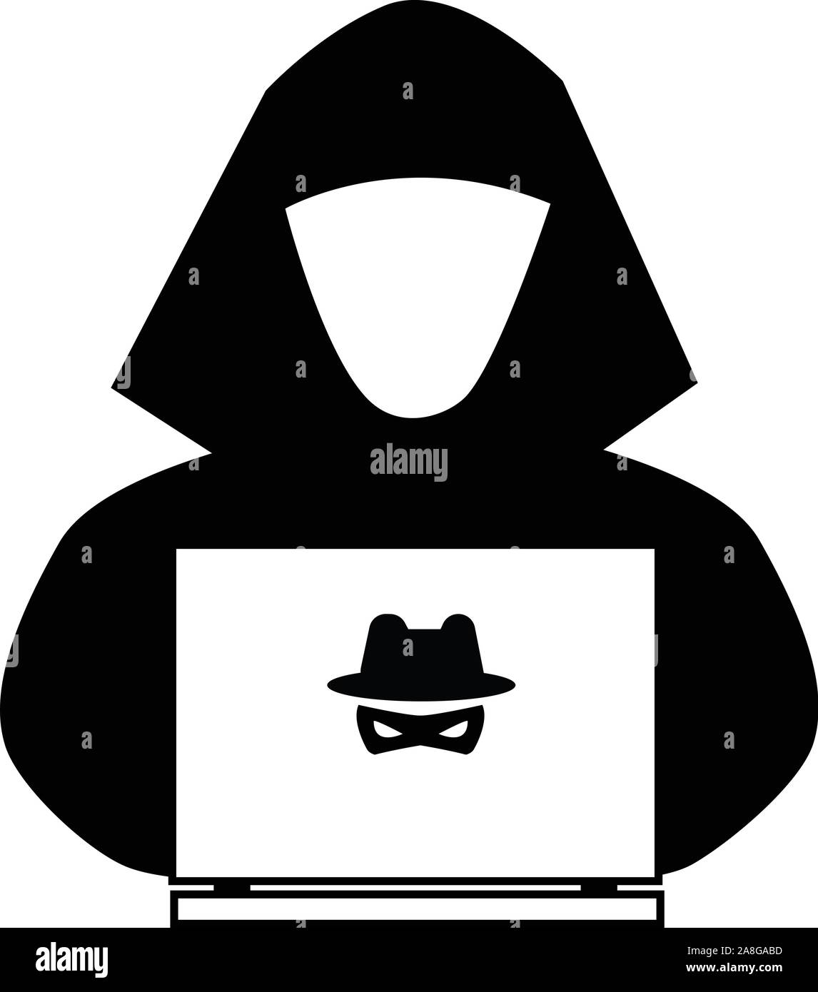 Hacker icône sur fond blanc. Télévision. style spy anonyme icône pour votre web site design, logo, l'app, l'assurance-chômage. spy agent recherche sur ordinateur portable. cyber-criminalité tr Illustration de Vecteur