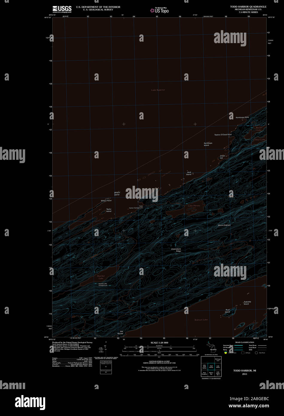 Carte TOPO USGS Michigan MI Todd Harbour 20110910 inversé TM Banque D'Images