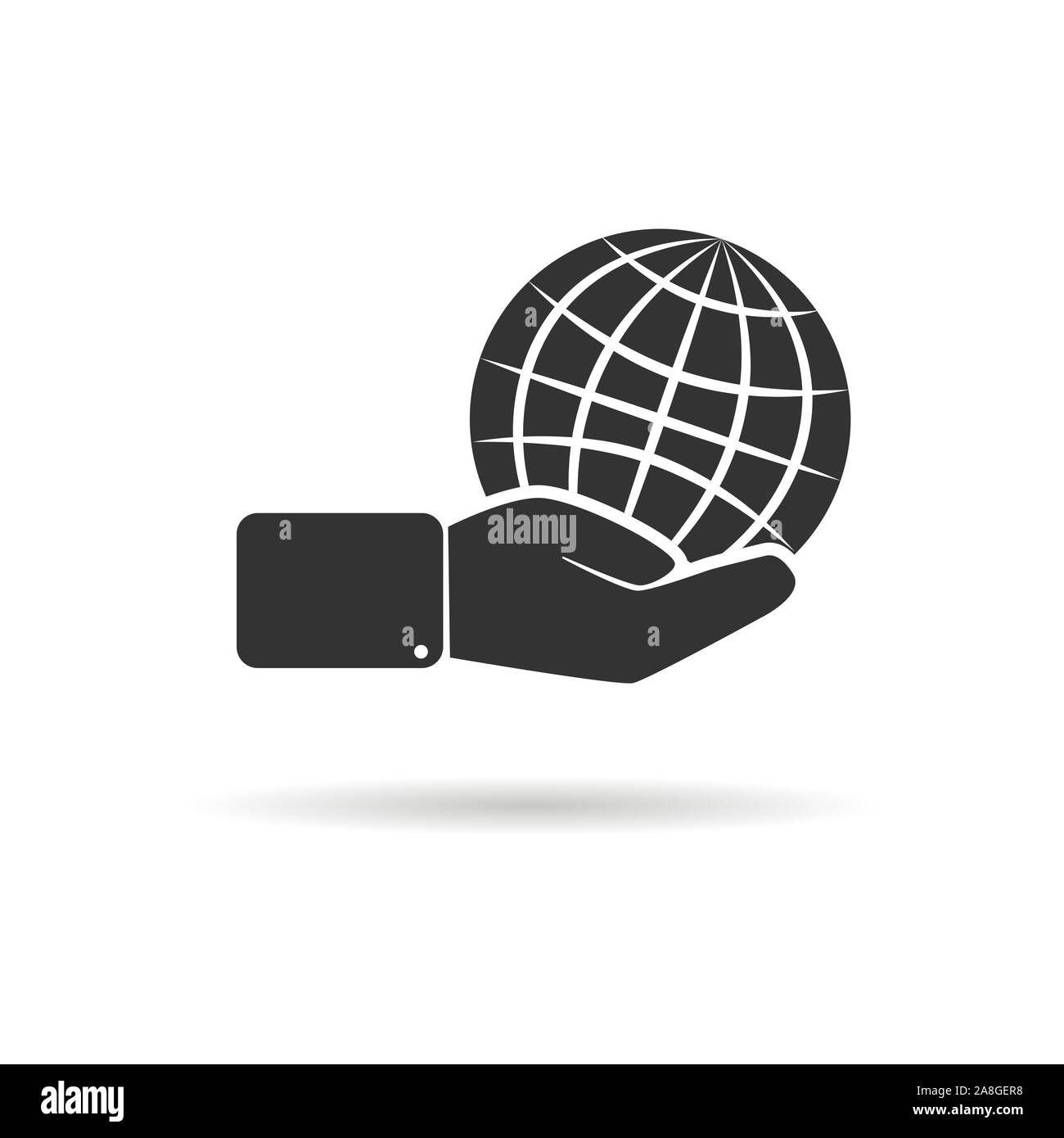 Globe est sur la main. Icône ou logo pour un site web ou une application. Convient pour le thème de la sécurité de l'environnement, le réchauffement climatique, la protection de l'environnement. Illustration de Vecteur