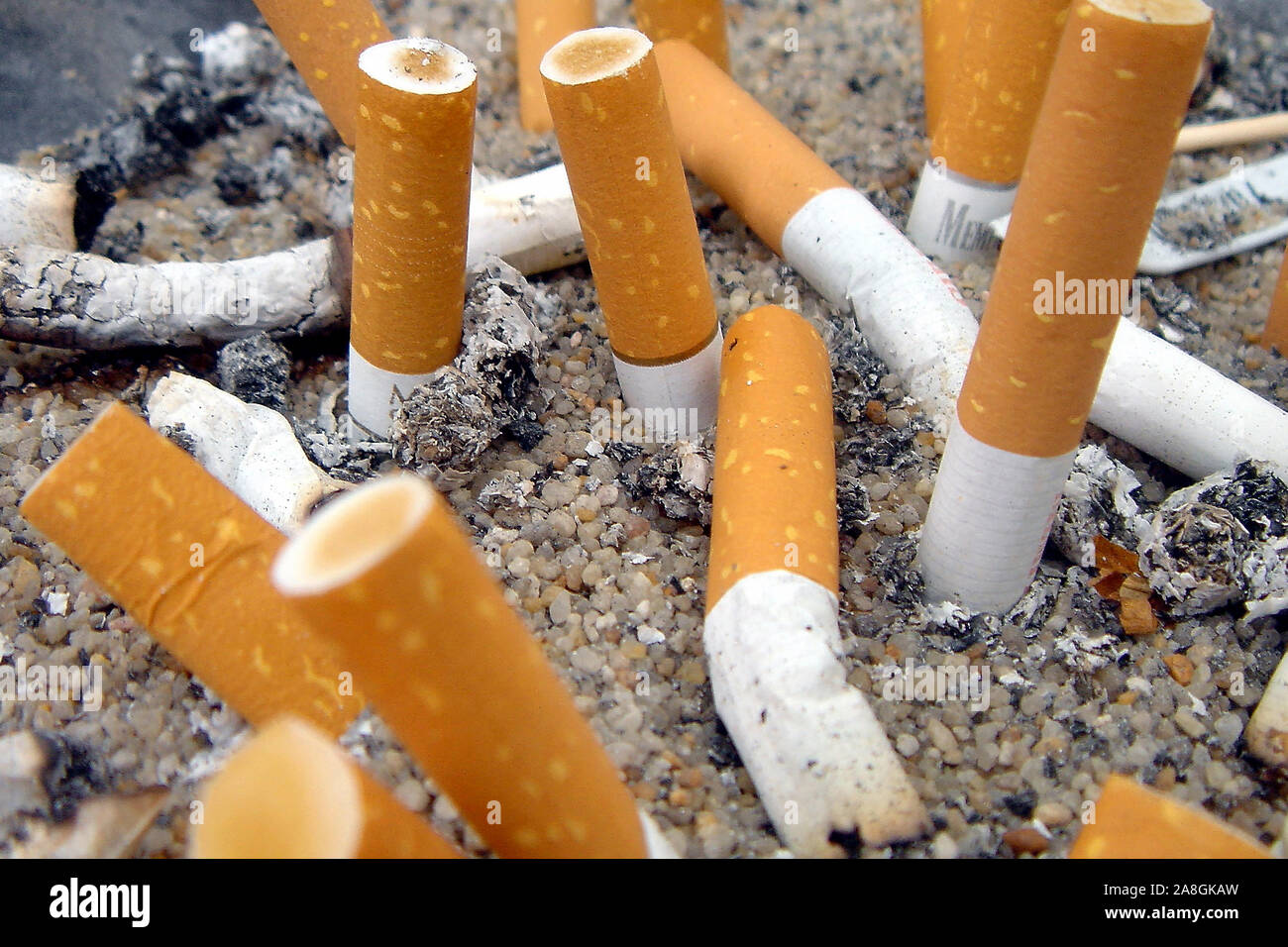 Zigarettenstummel, Aschenbecher Zigaretten Raucher,,, Asche, Krebs, Lungenkrebs, Nikotin, Banque D'Images