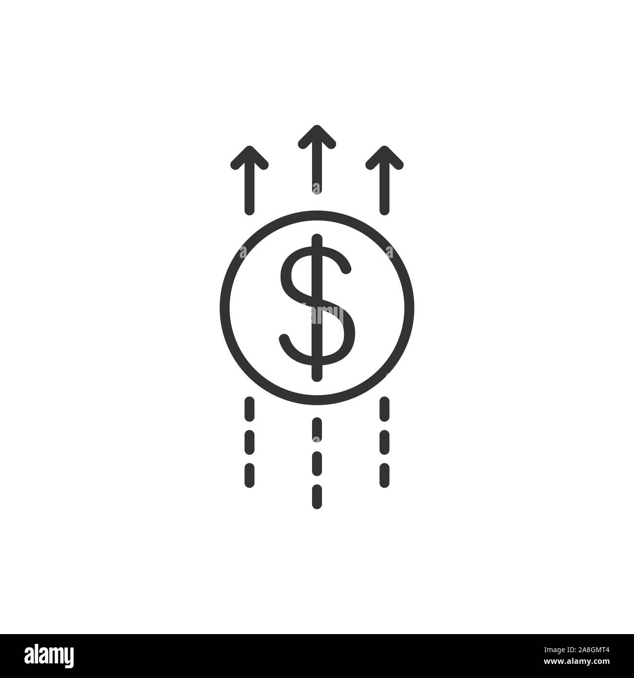 L'icône flèche vers la croissance dans le style. Illustration vecteur de recettes blanc sur fond isolé. Concept d'affaires augmenter. Illustration de Vecteur