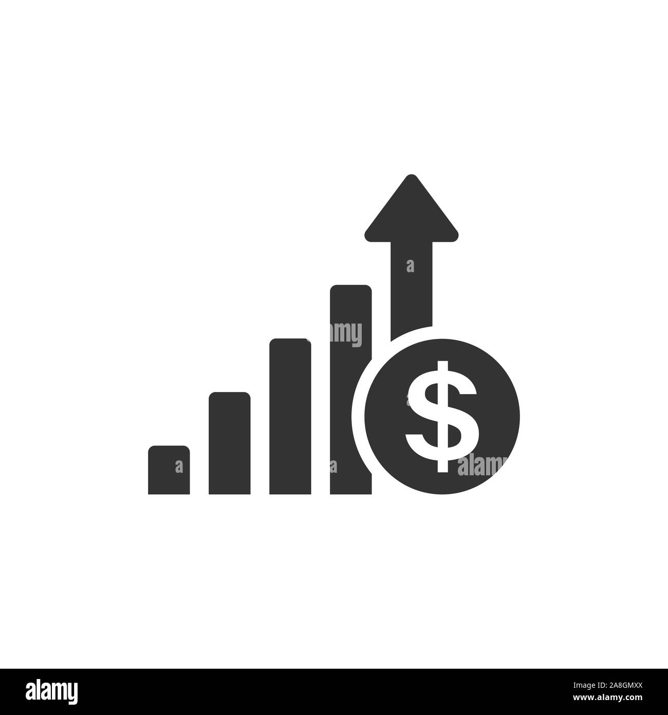 L'icône flèche vers la croissance dans le style. Illustration vecteur de recettes blanc sur fond isolé. Concept d'affaires augmenter. Illustration de Vecteur