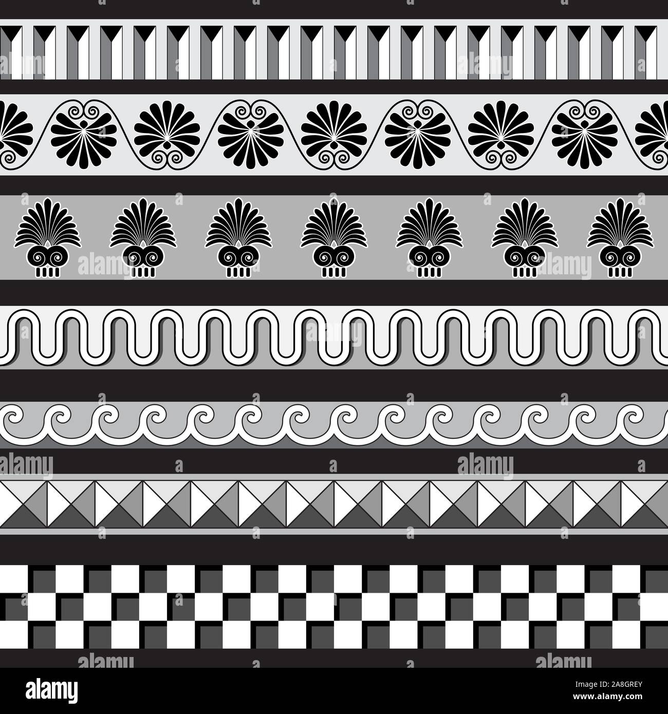 Le grec ancien seamless pattern set cadres frontières Illustration de Vecteur