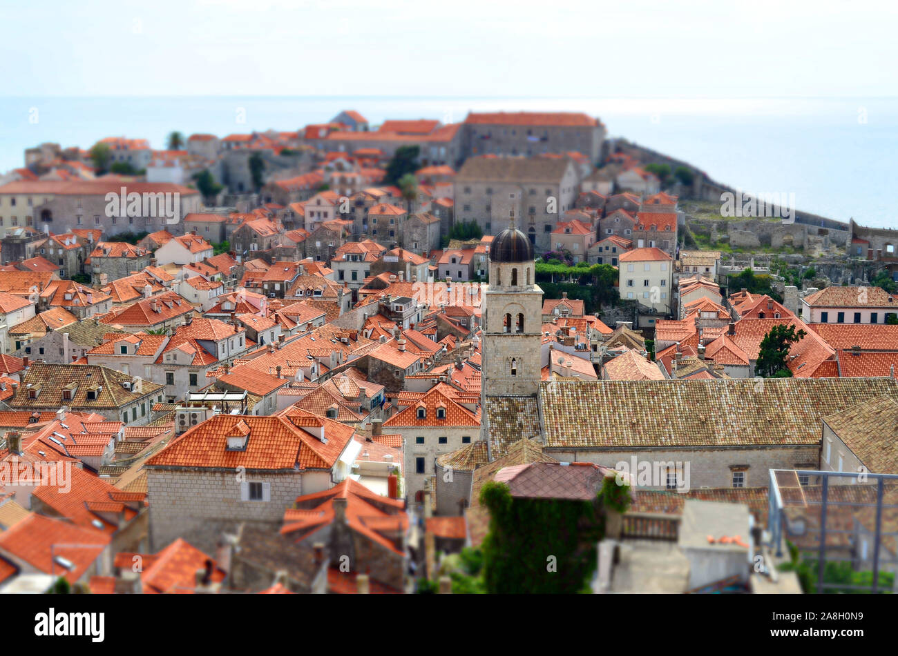 Vue panoramique de la vieille ville de Dubrovnik (Croatie) avec Tilt Shift (Effet miniature) Banque D'Images