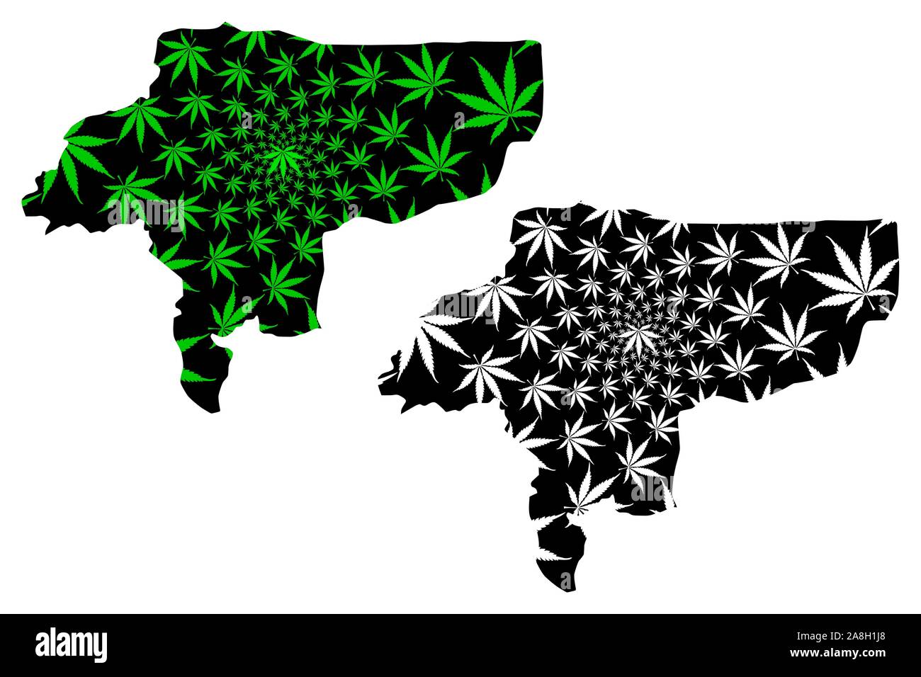 La province d'Ispahan (Provinces d'Iran, République islamique d'Iran, Perse) map est conçu de feuilles de cannabis vert et noir, Isfahan carte fait de la marijuana (m Illustration de Vecteur