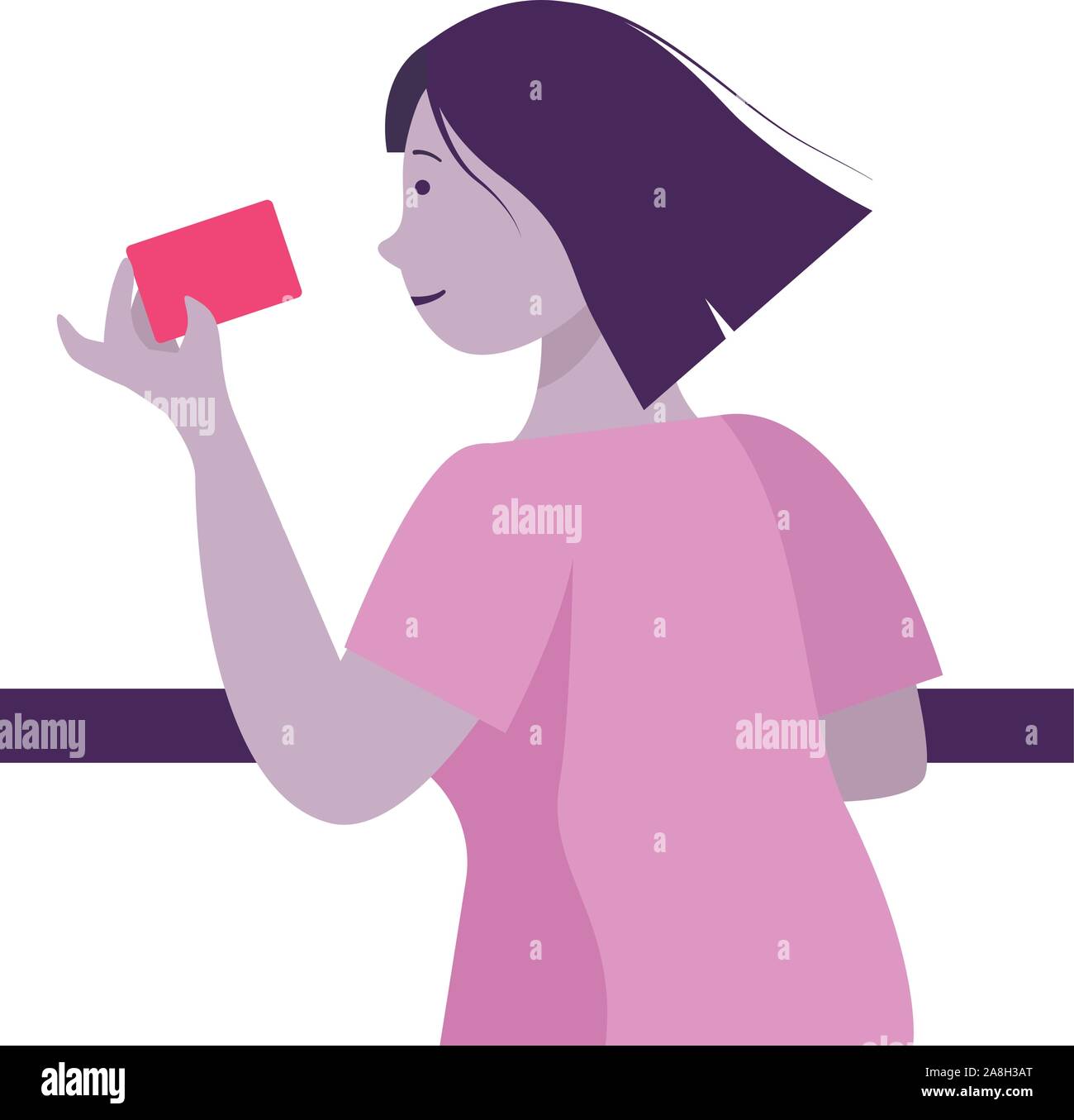 Woman hold carte de crédit, elle est à payer en utilisant une carte de crédit, shopping et concept de détail - vector Illustration de Vecteur