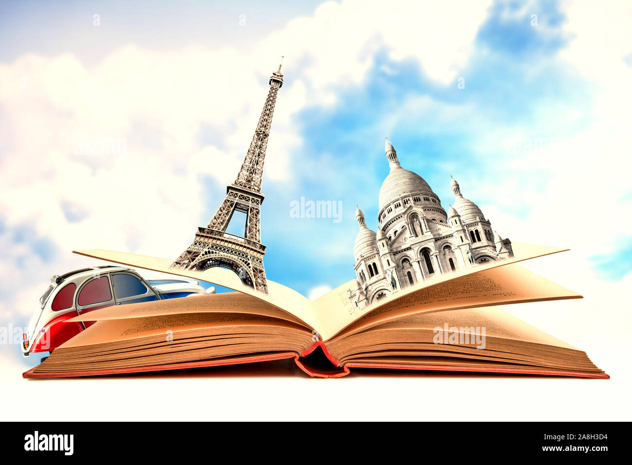 Livre ouvert avec les monuments de Paris Banque D'Images