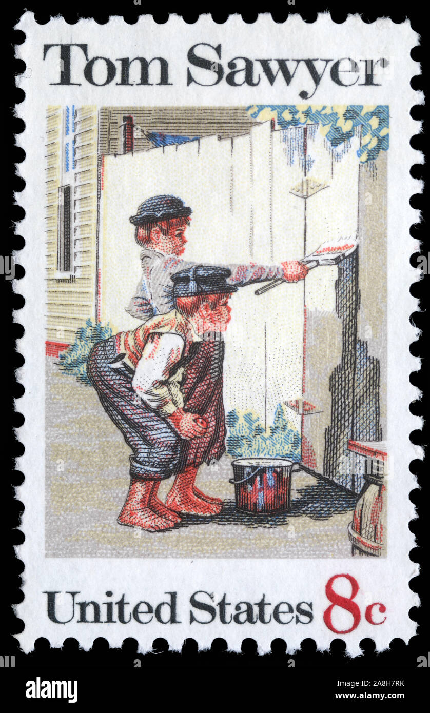 Timbres en France montre la peinture 'Tom Sawyer', par Norman Rockwell (1894-1978), American Folklore Question, vers 1972 Banque D'Images