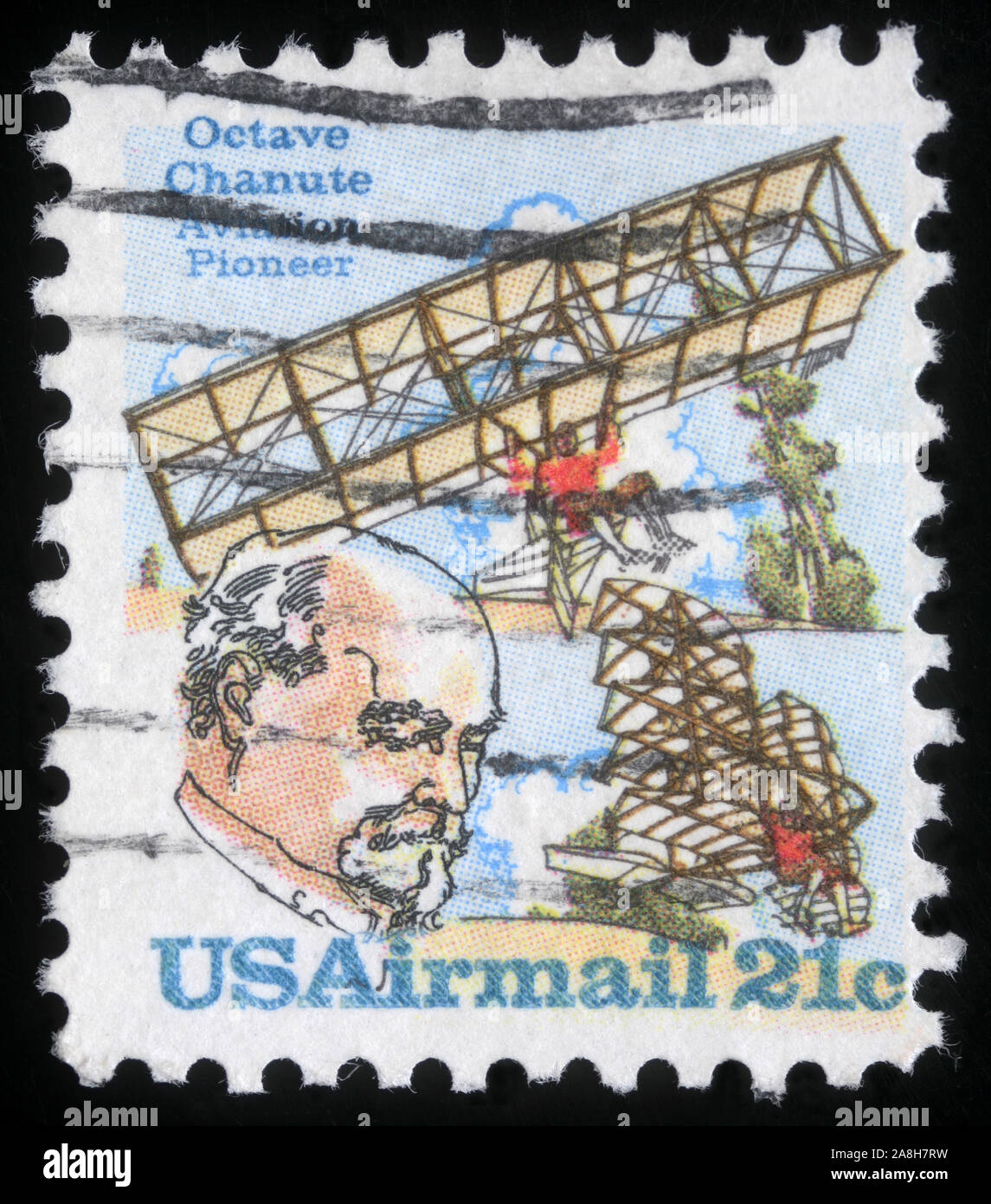 Timbres des États-Unis d'Amérique montre Octave Chanute, pionnier de l'aviation, vers 1978 Banque D'Images
