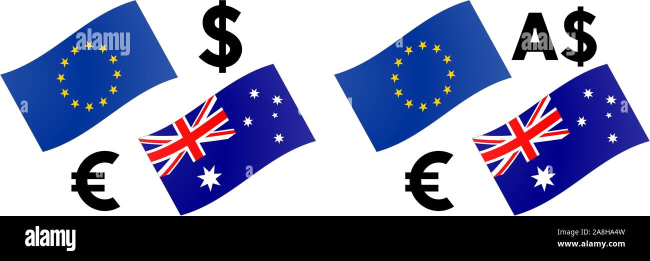 Paire de devises Forex EURAUD illustration vectorielle. Et l'Union européenne drapeau australien, avec symbole Euro et Dollar. Illustration de Vecteur