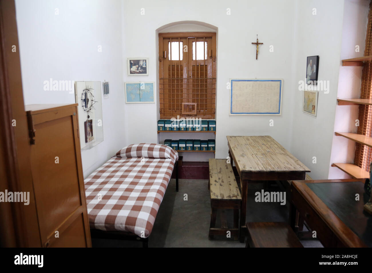 L'ancienne chambre de Mère Teresa à Maison Mère à Kolkata, West Bengal, India Banque D'Images