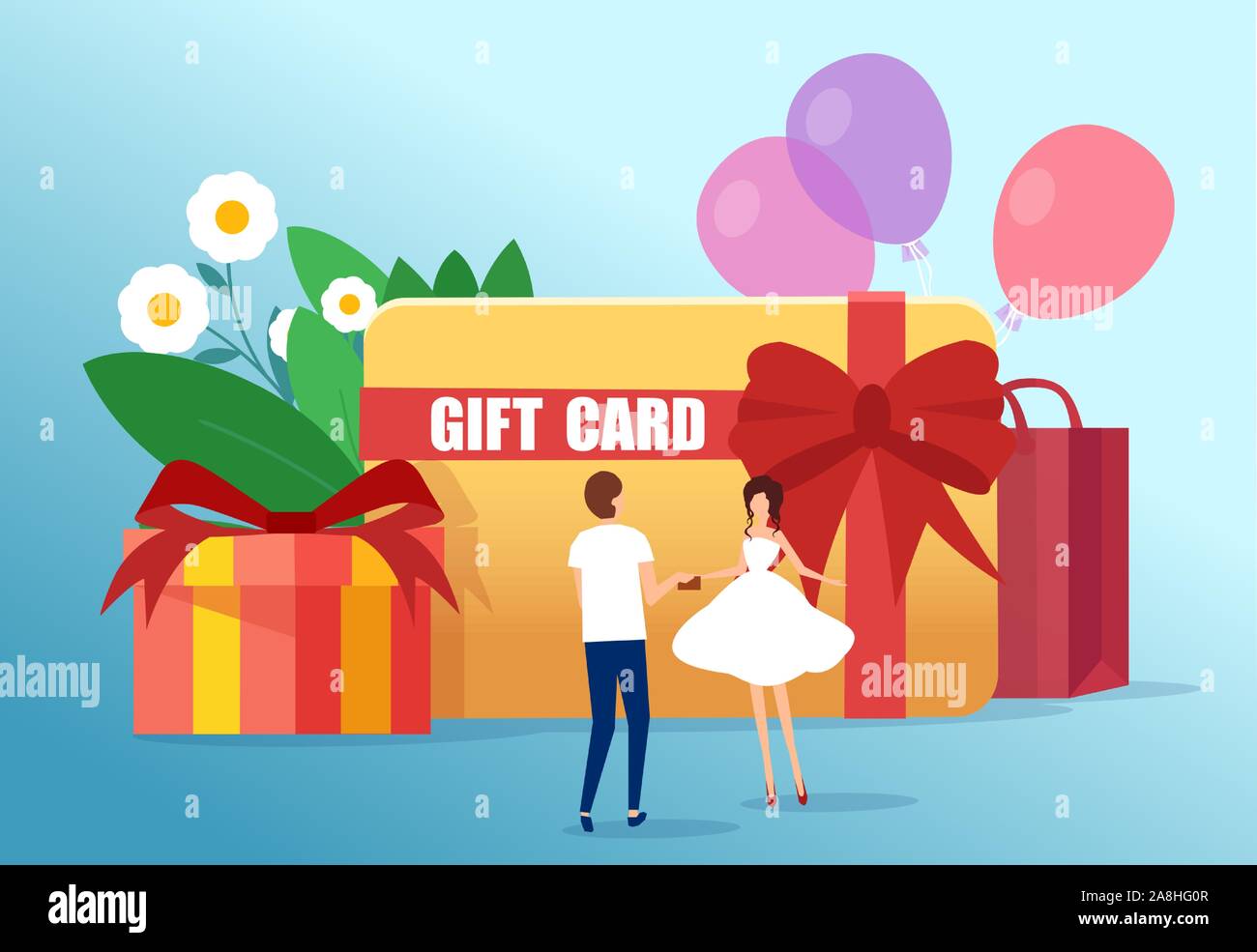Vecteur d'un couple heureux de célébrer une occasion sur un arrière-plan d'une carte-cadeau ou un bon de réduction, coupon de réduction Illustration de Vecteur