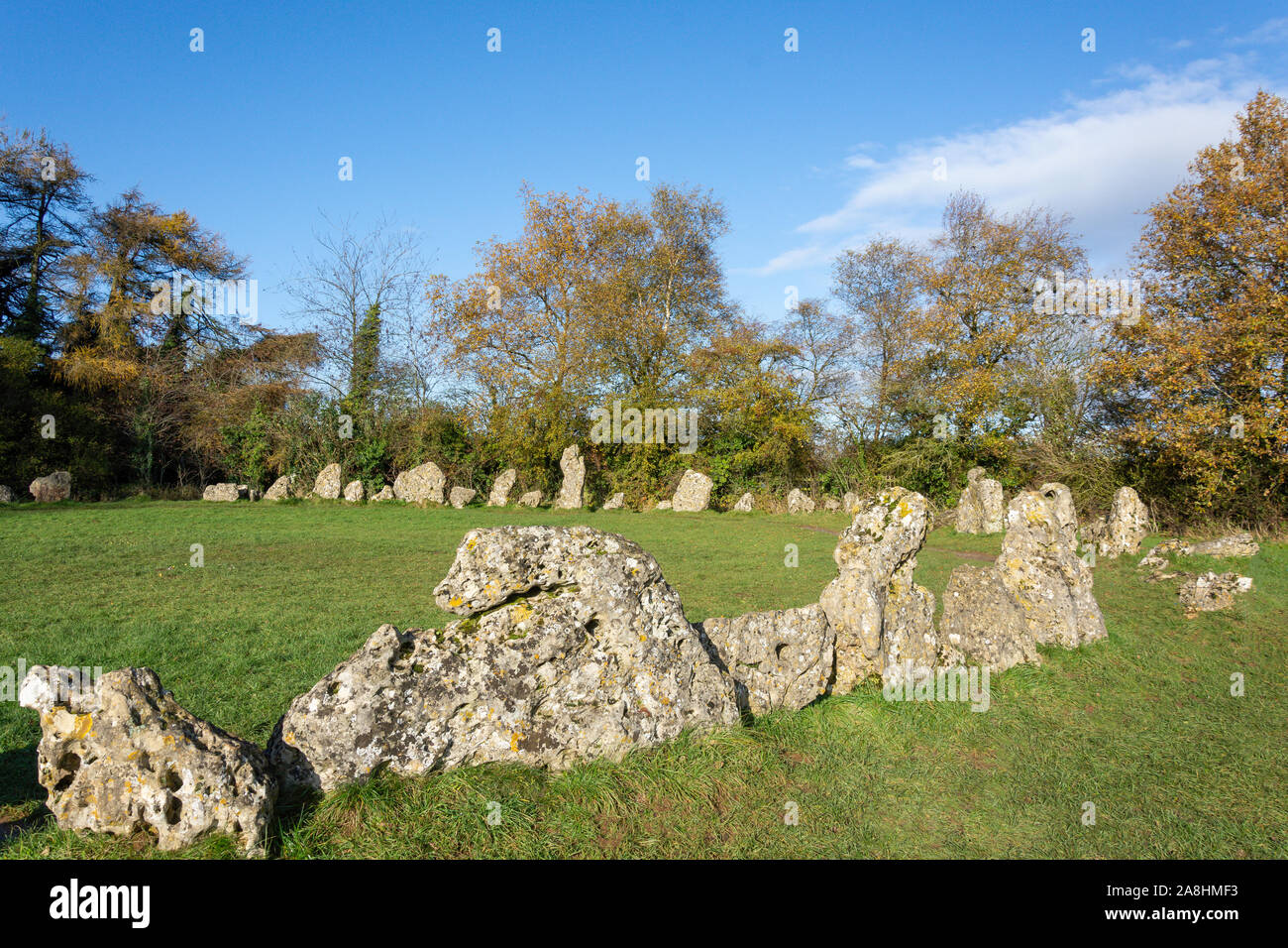 'Les hommes du roi" (le cercle de pierres de Rollright Stones), près de Long Compton, Oxfordshire, Angleterre, Royaume-Uni Banque D'Images