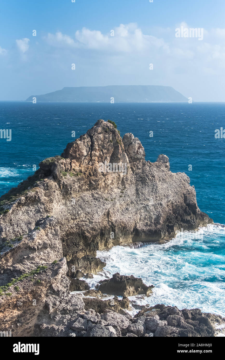 Guadeloupe, panorama de la pointe des Chateaux, beau paysage marin de l'île Banque D'Images