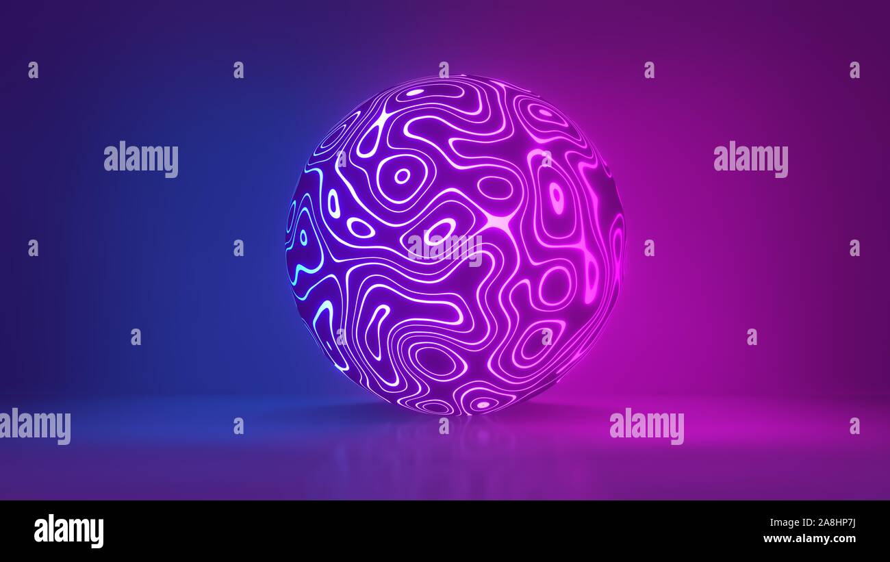 Sphère rougeoyante, ultraviolet, lumière néon rose bleu boule disco, bulle, ballon, résumé de fond minimal, les connexions réseau, laser show. 3D render Banque D'Images