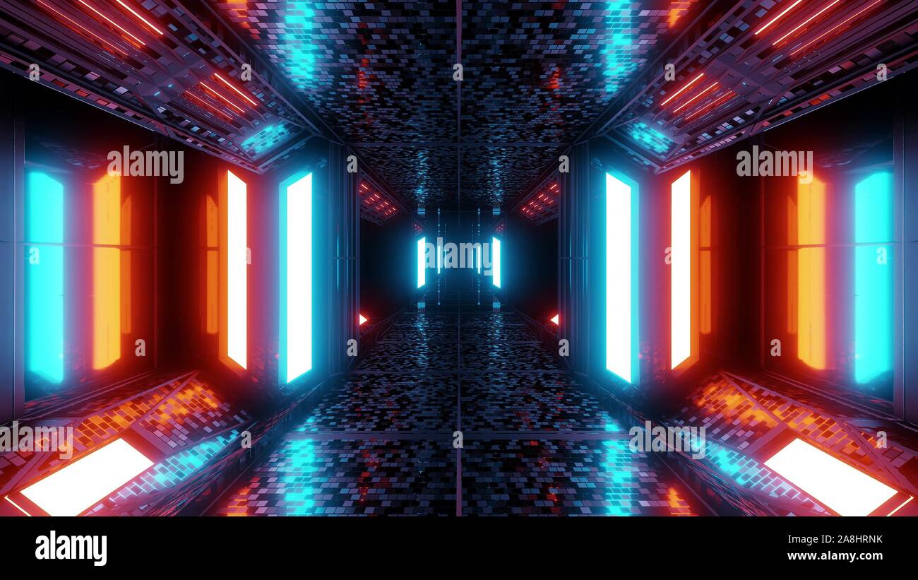 Scifi hangar futuriste espace corridor tunnel 3d illustration avec des ...