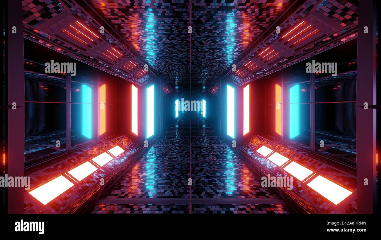 Scifi hangar futuriste espace corridor tunnel 3d illustration avec des ...