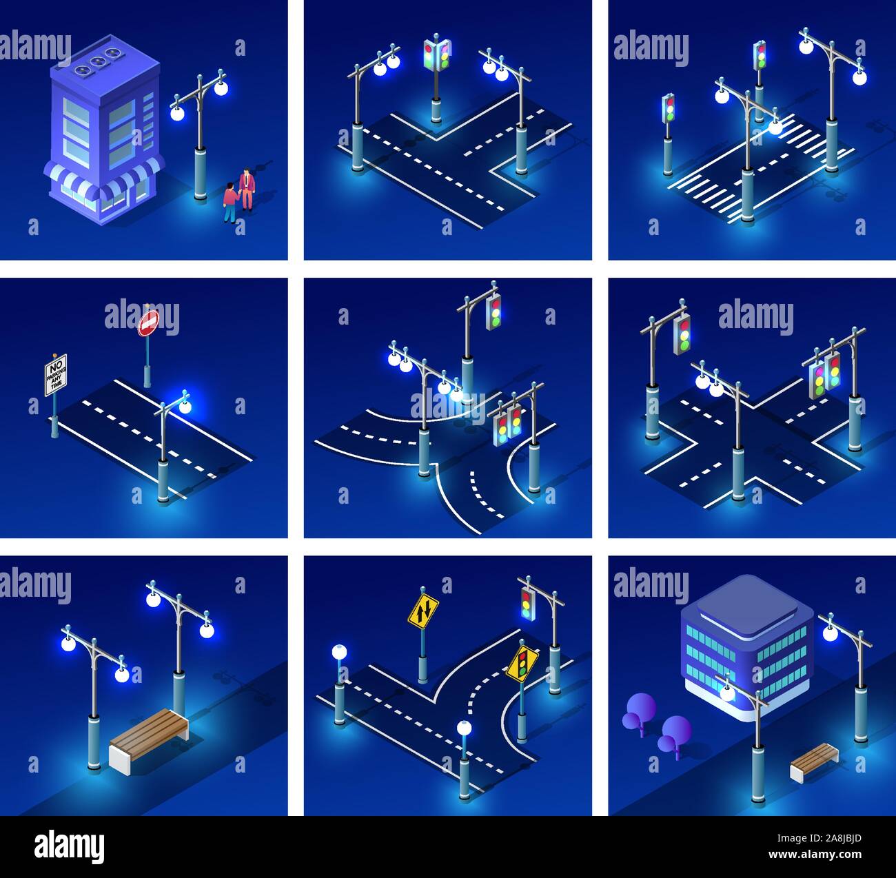 Eclairage de nuit isométrique Illustration de Vecteur