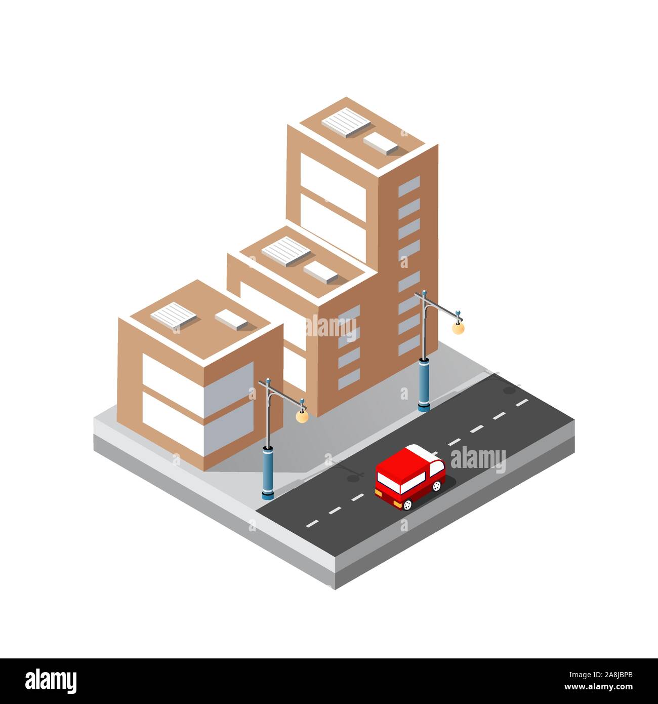 Éléments de design urbain bâtiment avec vue isométrique Illustration de Vecteur