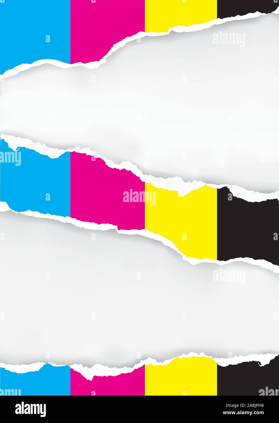 Les couleurs CMJN déchiré papier fond. Papier déchiré avec des couleurs d'impression avec place pour votre texte ou image.Vector disponibles. Illustration de Vecteur