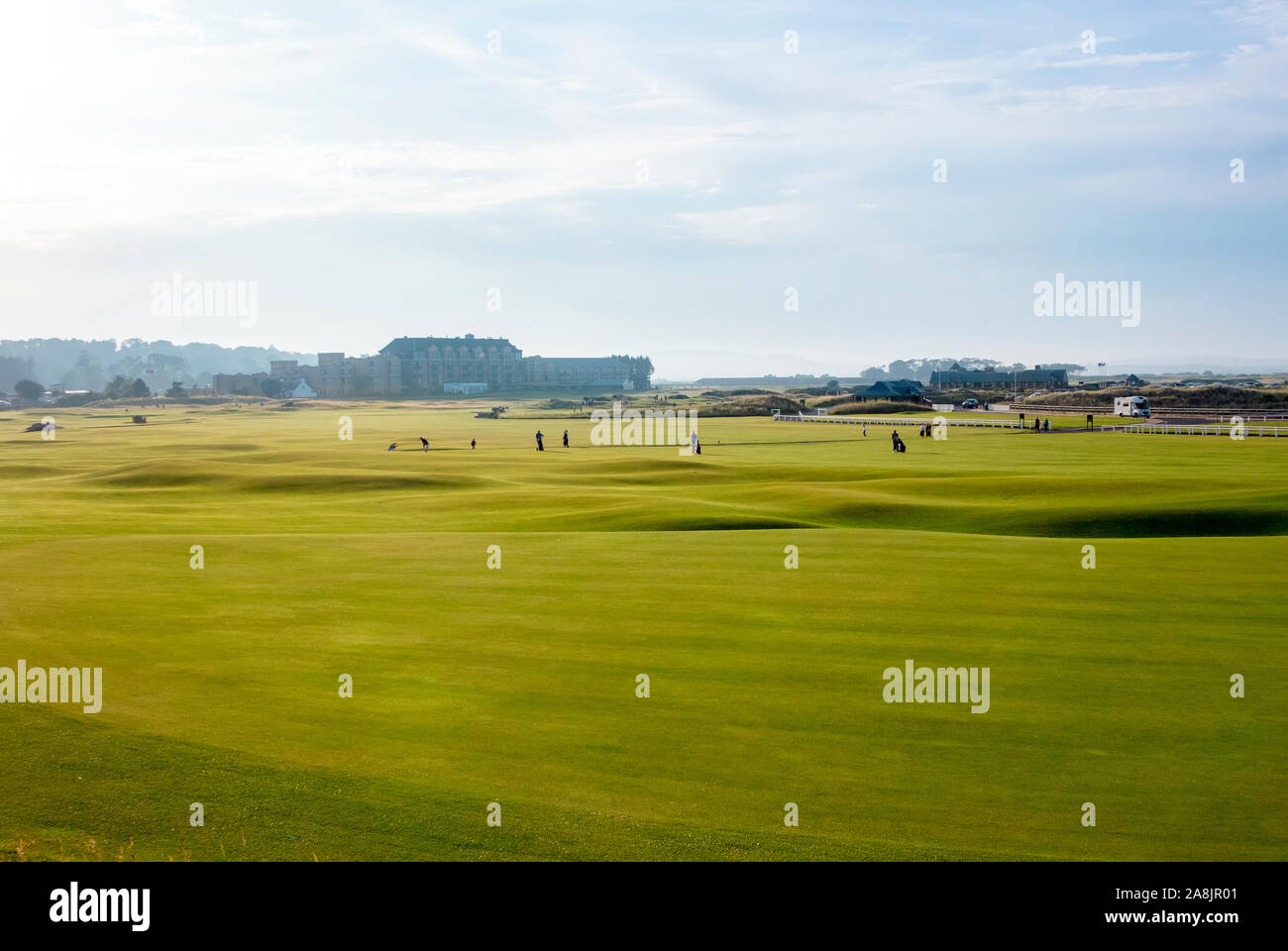 St. Andrews, Ecosse/UK-24AUG2019: Parcours de golf de St. Andrews, Club de golf de GOLFINO St. Andrews sur le fond. Banque D'Images